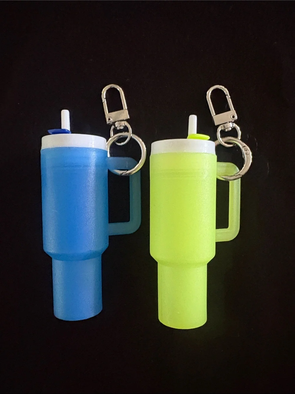 Yellow and Dark Blue Glow In The Dark Mini Tumbler Keychain Bag Charm Set